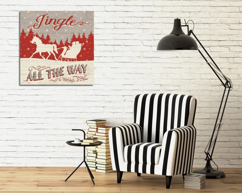 Canvastaulu 45x45 cm - Jouluaihe porolla ja reellä lumimaisemassa, Punainen / Harmaa / Valkoinen