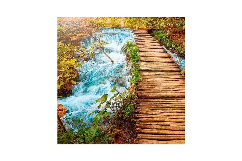 Canvastaulu 45x45 cm - Kaunis metsäpolku solinaavan puron varrella - Turkoosi / Vihreä / Ruskea - Sisustustuotteet - Taulu & taide - Canvas-taulu