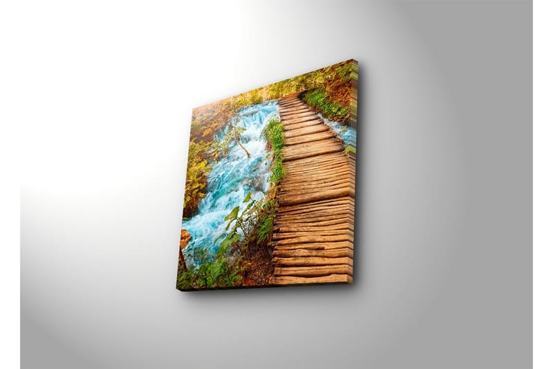 Canvastaulu 45x45 cm - Kaunis metsäpolku solinaavan puron varrella - Turkoosi / Vihreä / Ruskea - Sisustustuotteet - Taulu & taide - Canvas-taulu