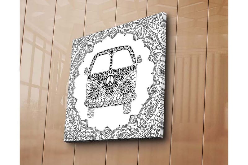 Canvastaulu 45x45 cm - Kuvioitu pakettiauto rauhansymbolilla koristekehyksissä - Musta / Valkoinen - Sisustustuotteet - Taulu & taide - Canvas-taulu