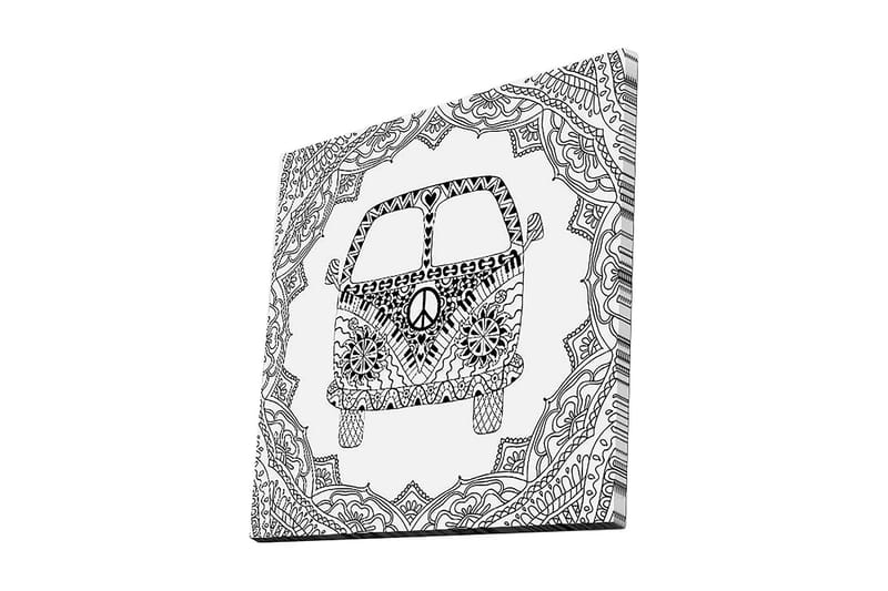 Canvastaulu 45x45 cm - Kuvioitu pakettiauto rauhansymbolilla koristekehyksissä, Musta / Valkoinen