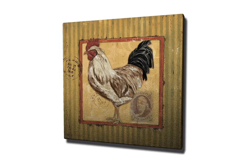 Canvastaulu 45x45 cm - Majesteettinen kukko vintage-henkisessä sommitelmassa, Ruskea / Musta / Keltainen