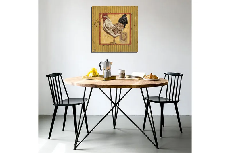 Canvastaulu 45x45 cm - Majesteettinen kukko vintage-henkisessä sommitelmassa - Ruskea / Musta / Keltainen - Sisustustuotteet - Taulu & taide - Canvas-taulu