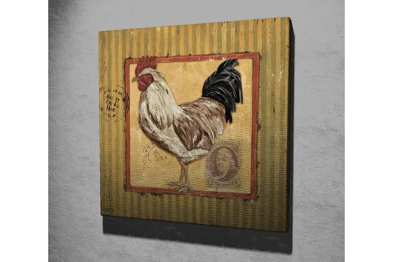 Canvastaulu 45x45 cm - Majesteettinen kukko vintage-henkisessä sommitelmassa - Ruskea / Musta / Keltainen - Sisustustuotteet - Taulu & taide - Canvas-taulu