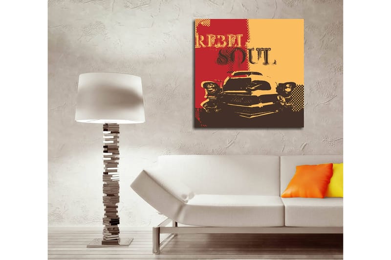 Canvastaulu 45x45 cm - Retroauto ja värikäs sommittelu tekstillä REBEL SOUL - Punainen / Keltainen / Musta - Sisustustuotteet - Taulu & taide - Canvas-taulu