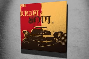 Canvastaulu 45x45 cm - Retroauto ja värikäs sommittelu tekstillä REBEL SOUL - Punainen / Keltainen / Musta - Sisustustuotteet - Taulu & taide - Canvas-taulu