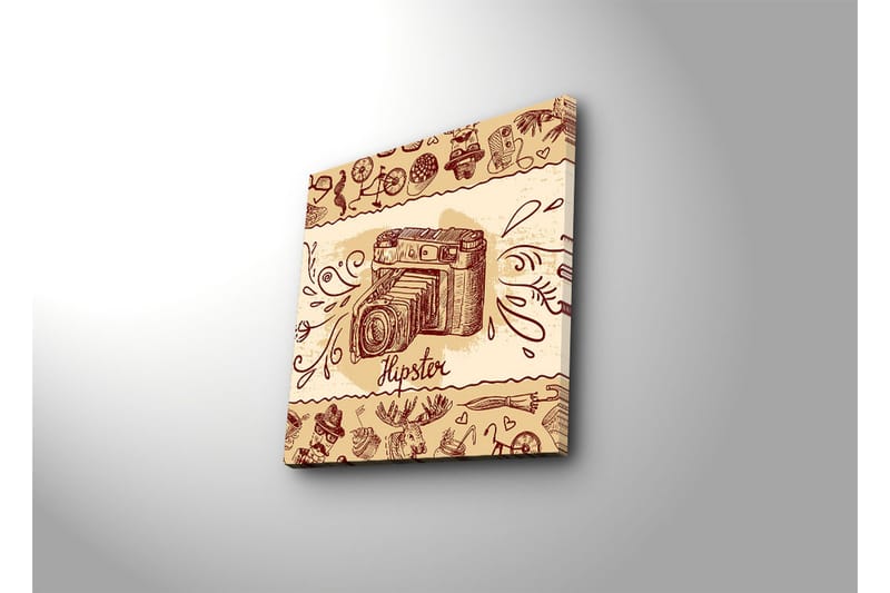 Canvastaulu 45x45 cm - Retrokamera hipsterielementeillä taustalla - Beige / Ruskea / Punainen - Sisustustuotteet - Taulu & taide - Canvas-taulu