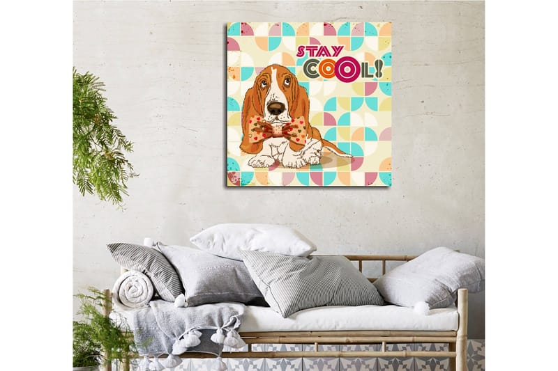 Canvastaulu 45x45 cm - Söpö basset siistillä rusetilla - Oranssi / Sininen / Beige - Sisustustuotteet - Taulu & taide - Canvas-taulu