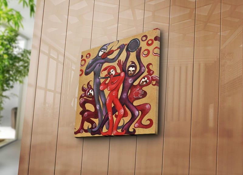 Canvastaulu 45x45 cm - Tanssivia hahmoja kirkkaanpunaisissa ja violeteissa sävyissä - Punainen / violetti - Sisustustuotteet - Taulu & taide - Canvas-taulu