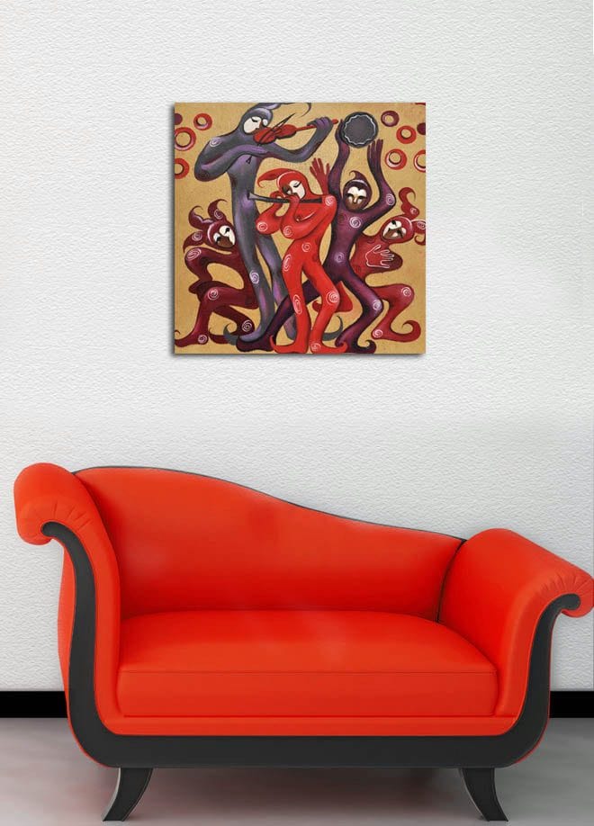 Canvastaulu 45x45 cm - Tanssivia hahmoja kirkkaanpunaisissa ja violeteissa sävyissä - Punainen / violetti - Sisustustuotteet - Taulu & taide - Canvas-taulu