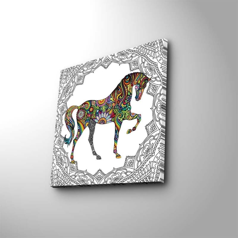 Canvastaulu 45x45 cm - Värikäs hevosaihe kuvioin ja yksityiskohdin - Punainen / Vihreä / Sininen - Sisustustuotteet - Taulu & taide - Canvas-taulu