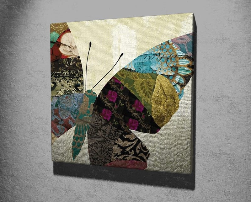 Canvastaulu 45x45 cm - Värikäs perhonen kuviollisilla siivillä - Turkoosi / Punainen / Musta - Sisustustuotteet - Taulu & taide - Canvas-taulu