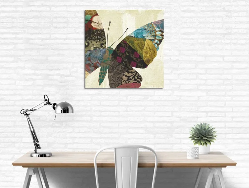 Canvastaulu 45x45 cm - Värikäs perhonen kuviollisilla siivillä, Turkoosi / Punainen / Musta