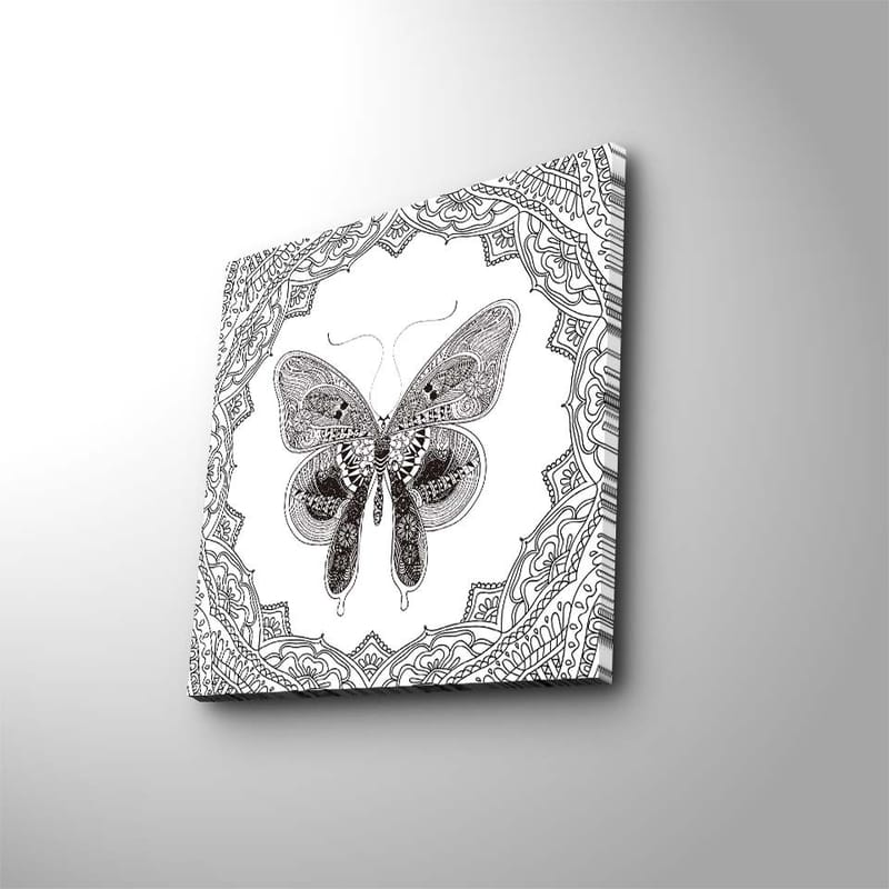 Canvastaulu 45x45 cm - Yksityiskohtainen mustavalkoinen perhonen koristekuvioin - Musta / Valkoinen - Sisustustuotteet - Taulu & taide - Canvas-taulu