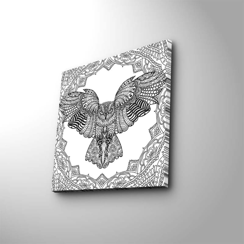 Canvastaulu 45x45 cm - Pöllö yksityiskohtaisella kuviolla mustavalkoinen - Musta / Valkoinen - Sisustustuotteet - Taulu & taide - Canvas-taulu