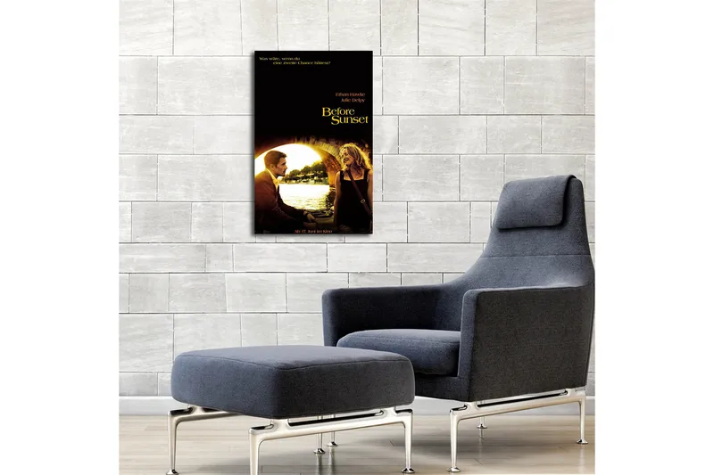 Canvastaulu 45x70 cm - Romanttinen kohtaus kahden ihmisen välillä sillalla auringonlaskun valossa - Kulta / Musta / Ruskea - Sisustustuotteet - Taulu & taide - Canvas-taulu