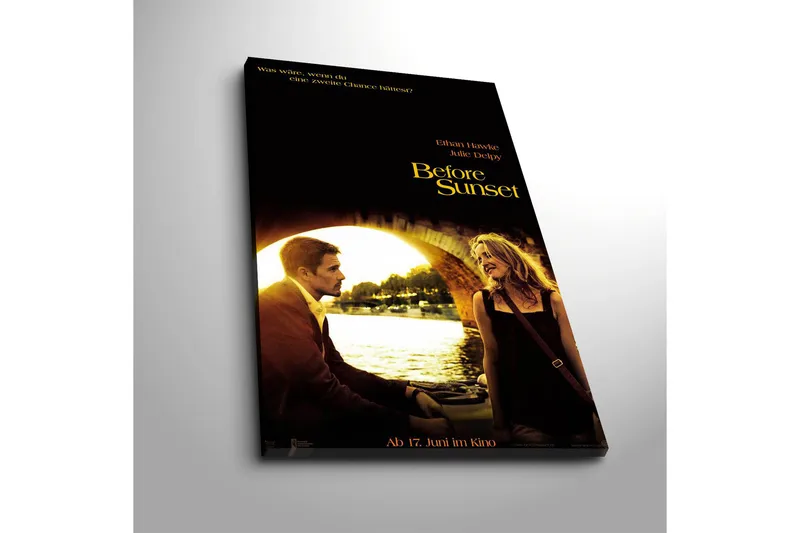 Canvastaulu 45x70 cm - Romanttinen kohtaus kahden ihmisen välillä sillalla auringonlaskun valossa - Kulta / Musta / Ruskea - Sisustustuotteet - Taulu & taide - Canvas-taulu