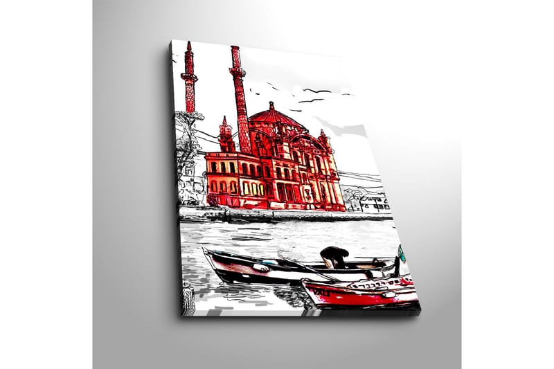 Canvastaulu 45x70 cm - Vaikuttava moskeija punaisilla yksityiskohdilla veden äärellä - Punainen / Musta / Valkoinen - Sisustustuotteet - Taulu & taide - Canvas-taulu