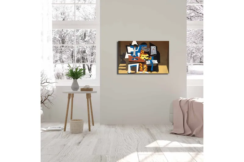 Canvastaulu 70x45 cm - Kolme muusikkoa värikkäässä sommitelmassa - Sininen / Punainen / Ruskea - Sisustustuotteet - Taulu & taide - Canvas-taulu