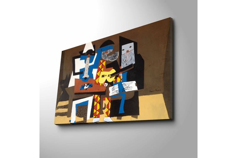 Canvastaulu 70x45 cm - Kolme muusikkoa värikkäässä sommitelmassa - Sininen / Punainen / Ruskea - Sisustustuotteet - Taulu & taide - Canvas-taulu