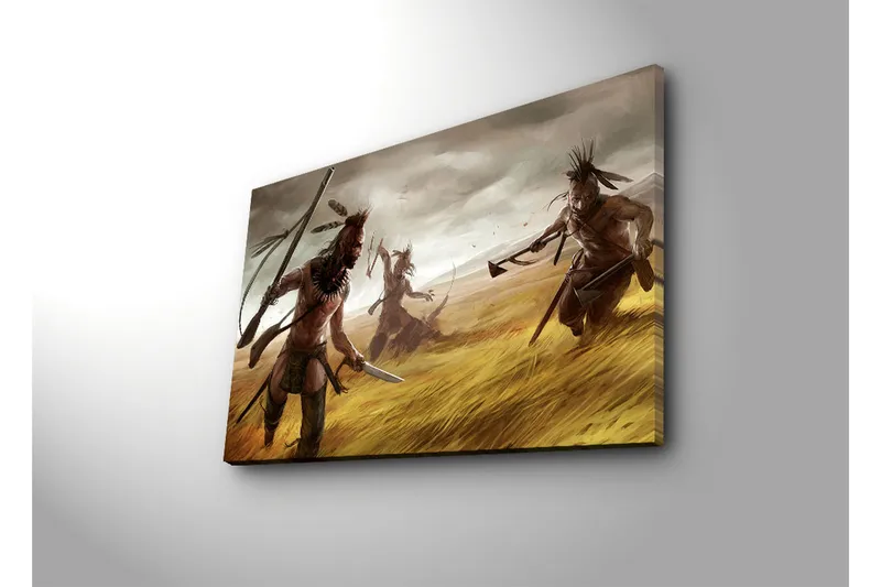 Canvastaulu 70x45 cm - Sotureita toiminnassa kultaisella ruohoalueella - Kulta / Ruskea / Harmaa - Sisustustuotteet - Taulu & taide - Canvas-taulu