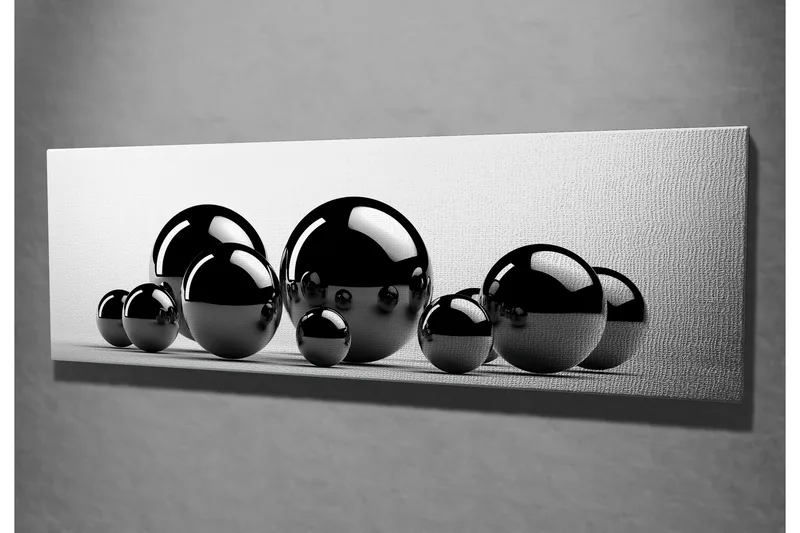 Canvastaulu 80x30 cm - Heijastavat mustat pallot eri kokoisina - Musta / Harmaa - Sisustustuotteet - Taulu & taide - Canvas-taulu