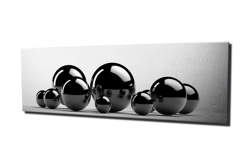 Canvastaulu 80x30 cm - Heijastavat mustat pallot eri kokoisina - Musta / Harmaa - Sisustustuotteet - Taulu & taide - Canvas-taulu