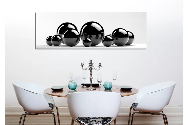 Canvastaulu 80x30 cm - Heijastavat mustat pallot eri kokoisina - Musta / Harmaa - Sisustustuotteet - Taulu & taide - Canvas-taulu