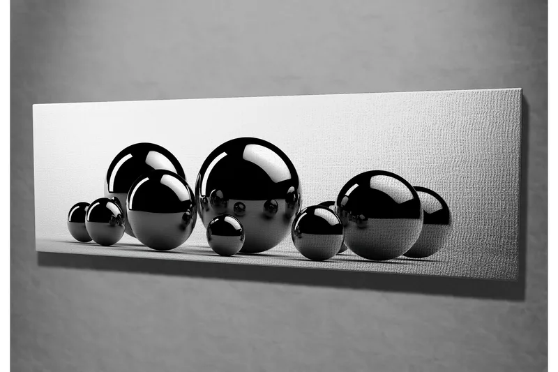 Canvastaulu 80x30 cm - Heijastavat mustat pallot eri kokoisina - Musta / Harmaa - Sisustustuotteet - Taulu & taide - Canvas-taulu