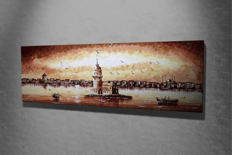 Canvastaulu 80x30 cm - Kaunis majakka saarella auringonlaskun taustalla - Beige / Ruskea / Valkoinen - Sisustustuotteet - Taulu & taide - Canvas-taulu