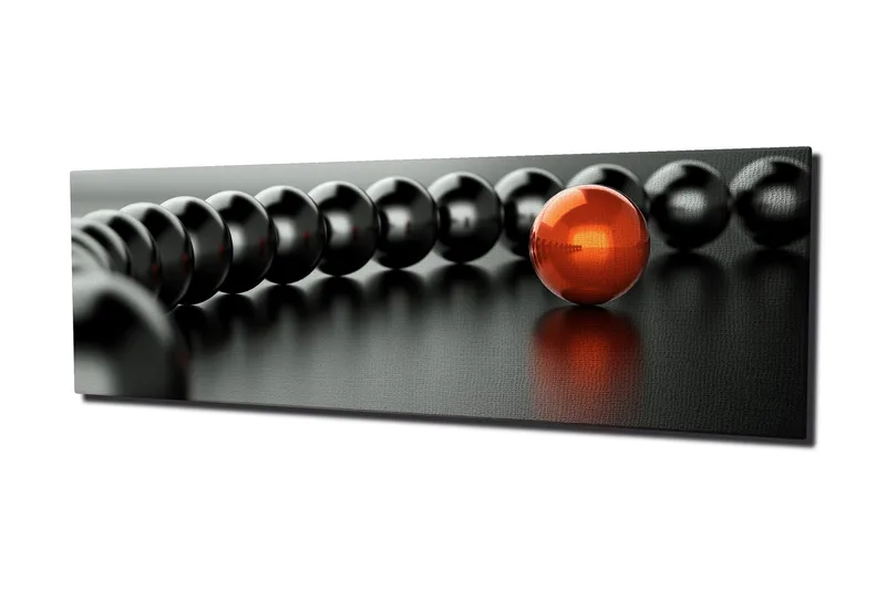 Canvastaulu 80x30 cm - Musta ja punainen palloketju, jossa näkyvä punainen pallo, Musta / Punainen