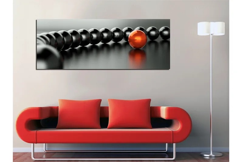 Canvastaulu 80x30 cm - Musta ja punainen palloketju, jossa näkyvä punainen pallo - Musta / Punainen - Sisustustuotteet - Taulu & taide - Canvas-taulu