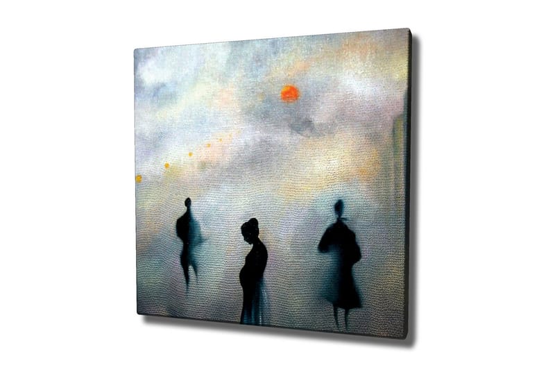Canvastaulu - Ihmisten siluetit sumuisessa kaupunkikuvassa - Tummansininen / Harmaa / Oranssi - Sisustustuotteet - Taulu & taide - Canvas-taulu