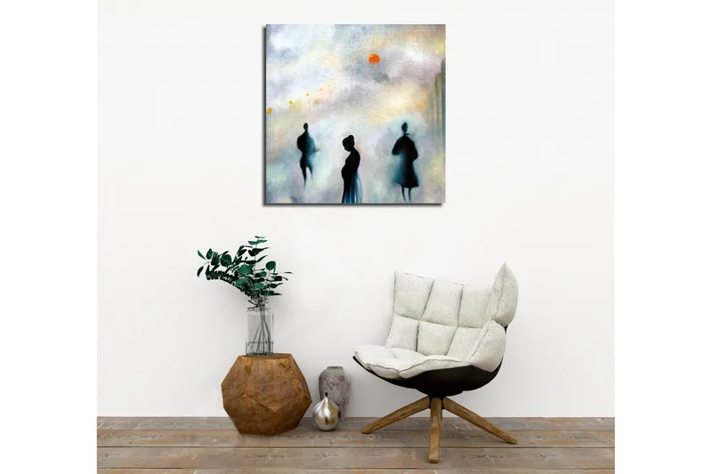 Canvastaulu - Ihmisten siluetit sumuisessa kaupunkikuvassa - Tummansininen / Harmaa / Oranssi - Sisustustuotteet - Taulu & taide - Canvas-taulu