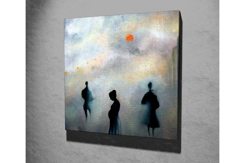 Canvastaulu - Ihmisten siluetit sumuisessa kaupunkikuvassa - Tummansininen / Harmaa / Oranssi - Sisustustuotteet - Taulu & taide - Canvas-taulu