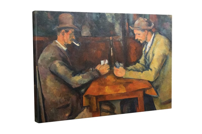 Canvastaulu - Kaksi miestä pelaa korttia pöydässä, Tummanruskea / Beige / Oranssi