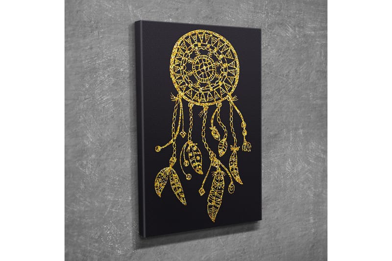 Canvastaulu - Kultainen unisieppari yksityiskohtaisilla kuvioilla ja riipuksilla - Kulta / Musta - Sisustustuotteet - Taulu & taide - Canvas-taulu