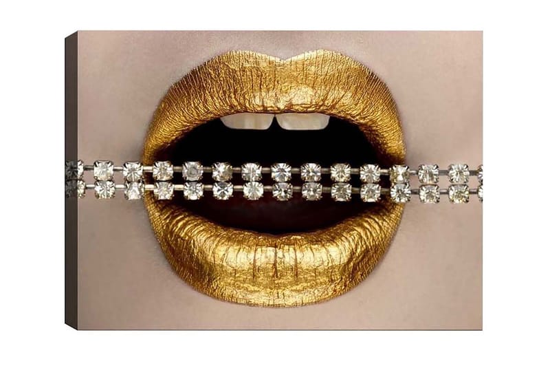 Canvastaulu - Kultaiset huulet kimaltelevalla ketjulla - Kulta / hopea - Sisustustuotteet - Taulu & taide - Canvas-taulu