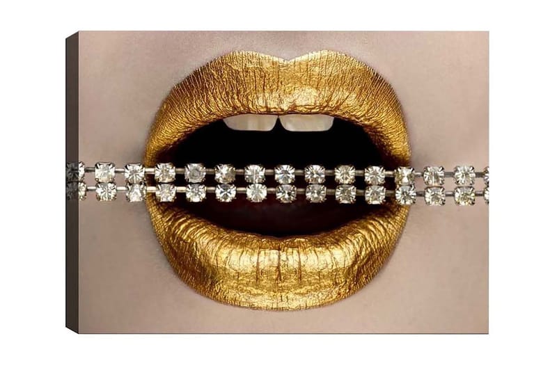 Canvastaulu - Kultaiset huulet kimaltelevalla ketjulla, Kulta / hopea