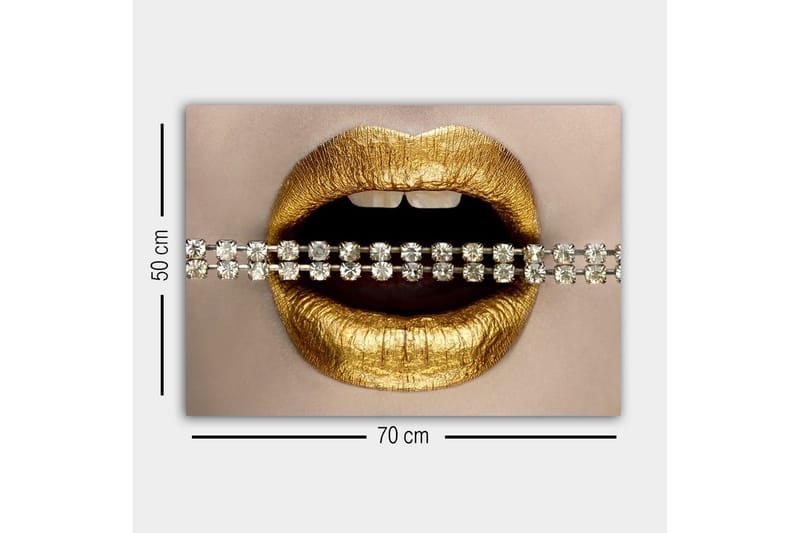 Canvastaulu - Kultaiset huulet kimaltelevalla ketjulla - Kulta / hopea - Sisustustuotteet - Taulu & taide - Canvas-taulu