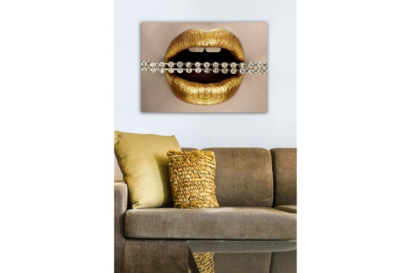 Canvastaulu - Kultaiset huulet kimaltelevalla ketjulla - Kulta / hopea - Sisustustuotteet - Taulu & taide - Canvas-taulu