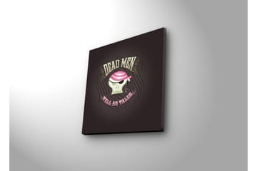Canvastaulu LED-valaistuksella 28x28 cm - Kallo merirosvohatulla ja tekstillä DEAD MEN TELL NO TALES - Vihreä / Vaaleanpunainen / Musta - Sisustustuotteet - Taulu & taide - Canvas-taulu