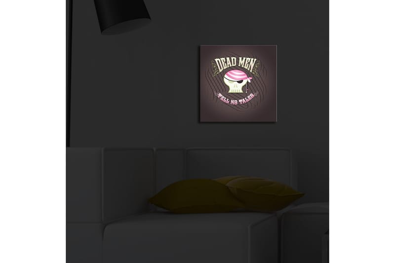 Canvastaulu LED-valaistuksella 28x28 cm - Kallo merirosvohatulla ja tekstillä DEAD MEN TELL NO TALES - Vihreä / Vaaleanpunainen / Musta - Sisustustuotteet - Taulu & taide - Canvas-taulu
