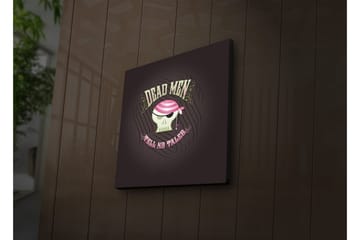 Canvastaulu LED-valaistuksella 28x28 cm - Kallo merirosvohatulla ja tekstillä DEAD MEN TELL NO TALES - Vihreä / Vaaleanpunainen / Musta - Sisustustuotteet - Taulu & taide - Canvas-taulu