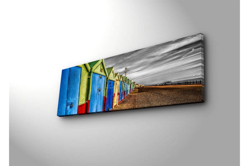 Canvastaulu LED-valaistuksella 30x90 cm - Värikkäät kylpylät rivissä rannalla - Sininen / Vihreä / Punainen - Sisustustuotteet - Taulu & taide - Canvas-taulu