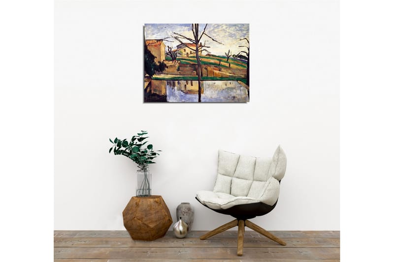 Canvastaulu - Maisema talolla ja heijastuksella vedessä - Vihreä / Beige / Sininen - Sisustustuotteet - Taulu & taide - Canvas-taulu