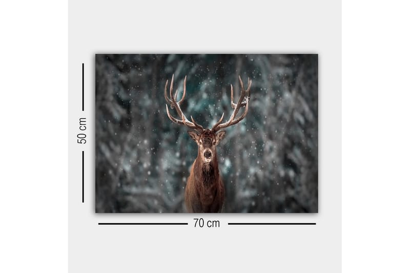 Canvastaulu - Majesteettinen hirvi vaikuttavine sarvineen lumisessa metsäympäristössä - Ruskea / Harmaa / Valkoinen - Sisustustuotteet - Taulu & taide - Canvas-taulu
