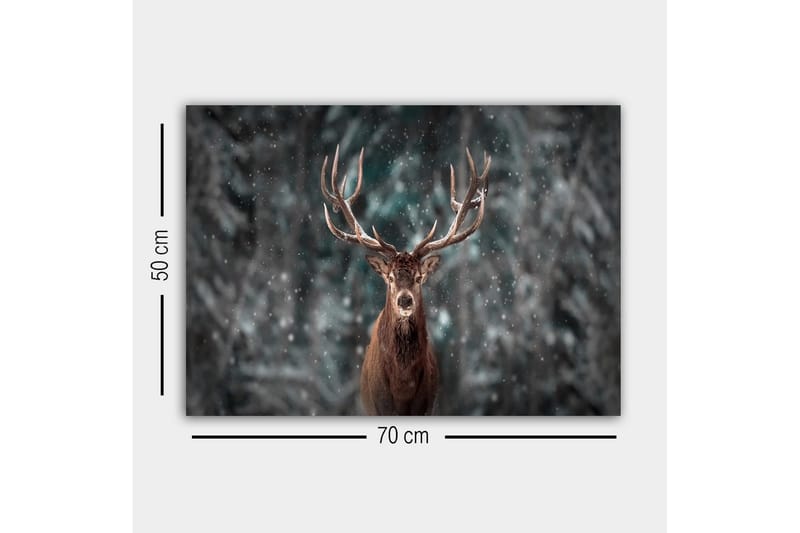 Canvastaulu - Majesteettinen hirvi vaikuttavine sarvineen lumisessa metsäympäristössä - Ruskea / Harmaa / Valkoinen - Sisustustuotteet - Taulu & taide - Canvas-taulu