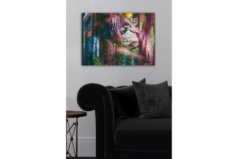 Canvastaulu - Muotokuva naisesta värikkäiden kasvien ympäröimänä - Vihreä / Vaaleanpunainen / Sininen - Sisustustuotteet - Taulu & taide - Canvas-taulu