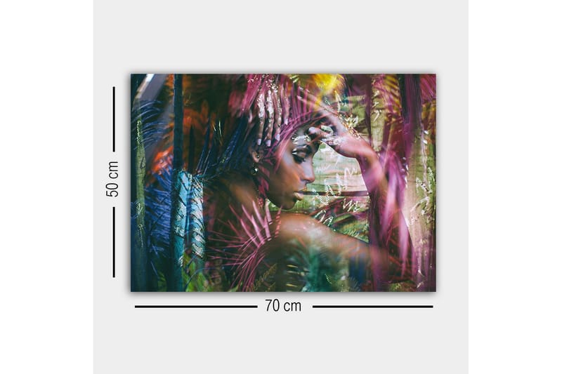 Canvastaulu - Muotokuva naisesta värikkäiden kasvien ympäröimänä - Vihreä / Vaaleanpunainen / Sininen - Sisustustuotteet - Taulu & taide - Canvas-taulu